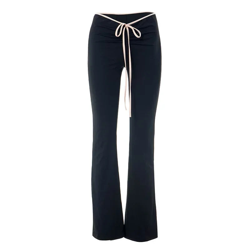 Black Flare Low Waist Slim Fit Solid Hot Sweat Winter Pants