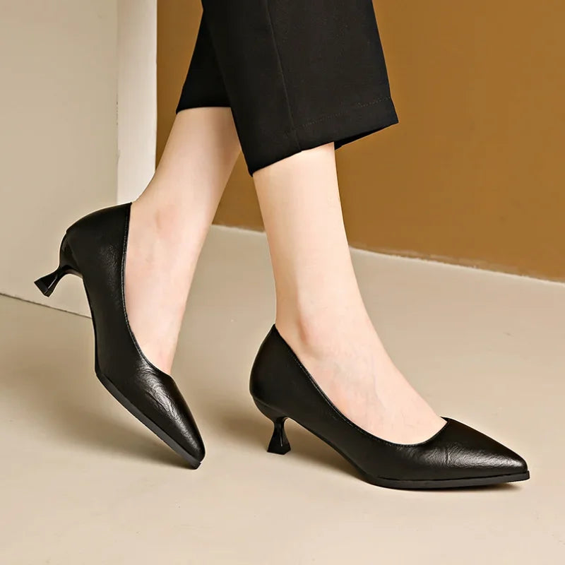 Black Highs Autumn Fashion Pointed Stiletto Commuting Ladies Low Heel Pumps