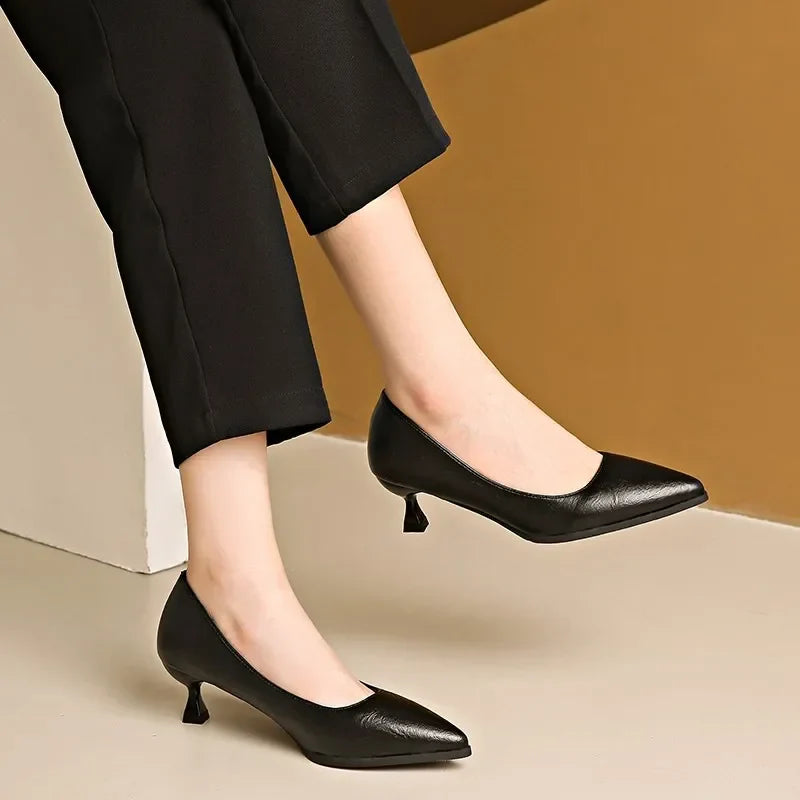 Black Highs Autumn Fashion Pointed Stiletto Commuting Ladies Low Heel Pumps