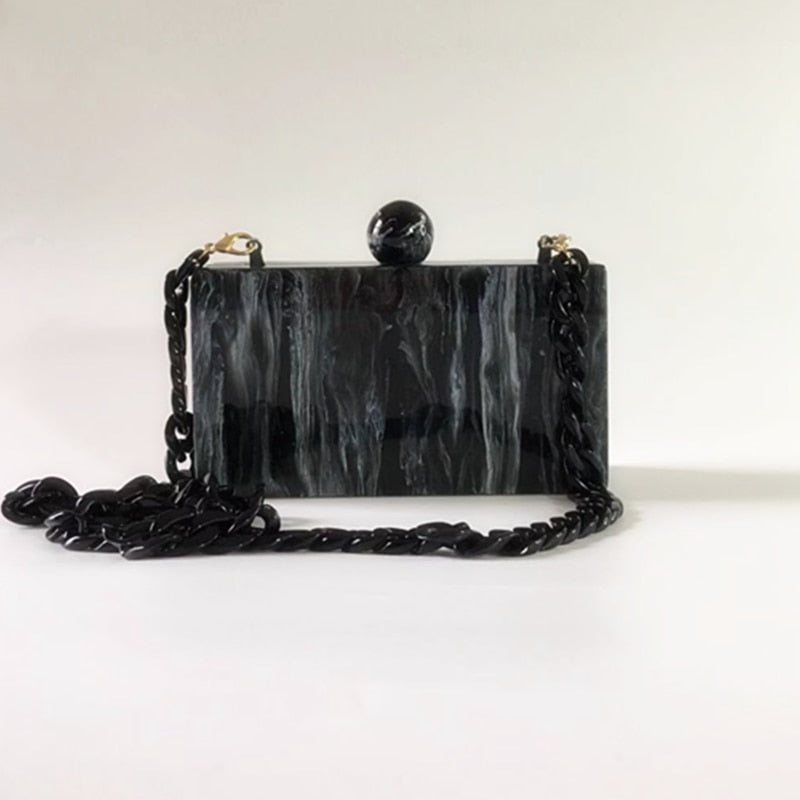 Black Marble Acrylic Evening Box Clutch