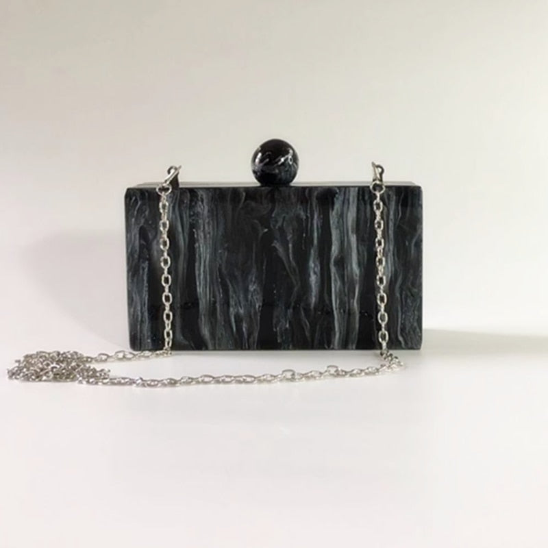 Black Marble Acrylic Evening Box Clutch