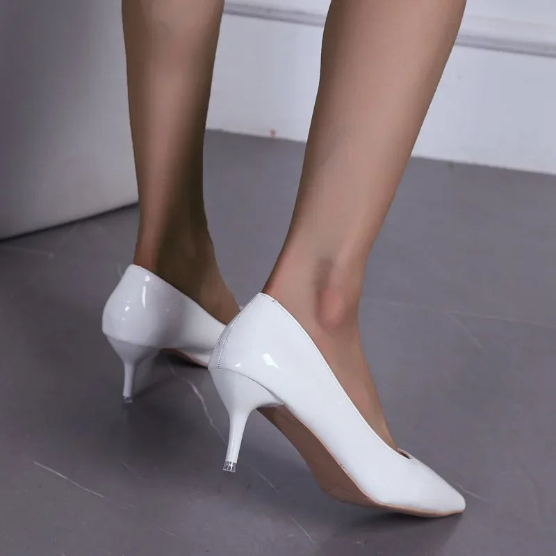 Black Patent Leather Office Pointed Toe Solid Simple Stiletto Low Heel Pumps