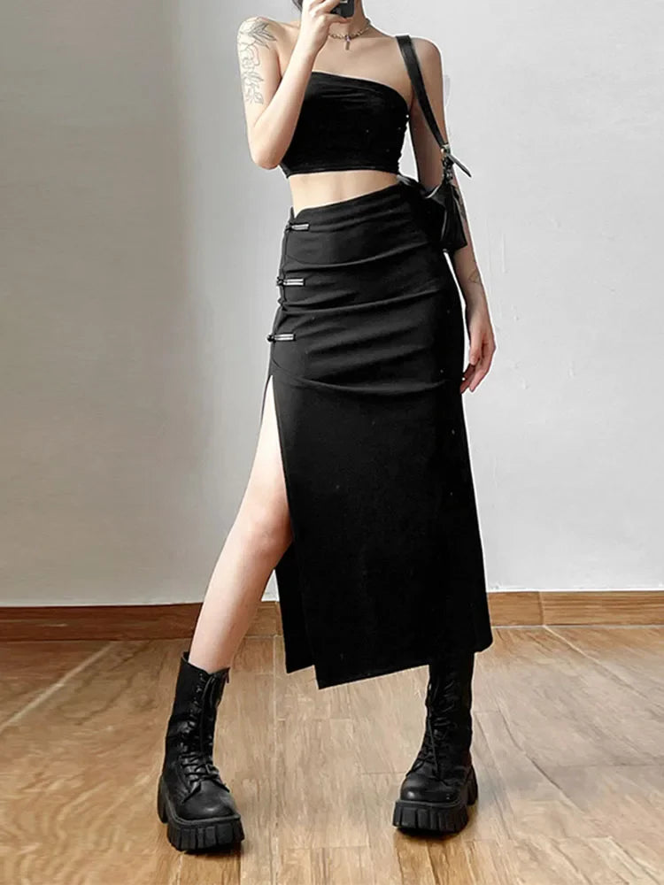 Split Black Casual All-Match Hot Street Women's Skirt