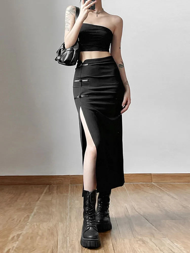 Split Black Casual All-Match Hot Street Women's Skirt