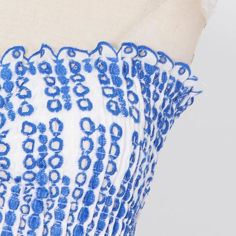 Vintage Hollow Out Bodycon Blue Lace Floral Dress