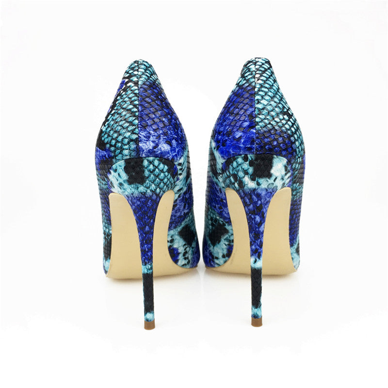 Blue Snakeskin Print Stiletto Heels
