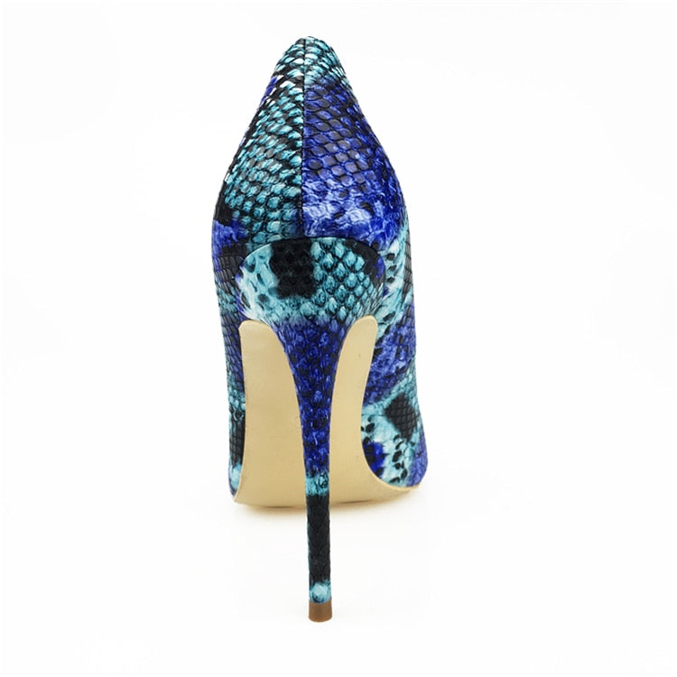 Blue Snakeskin Print Stiletto Heels