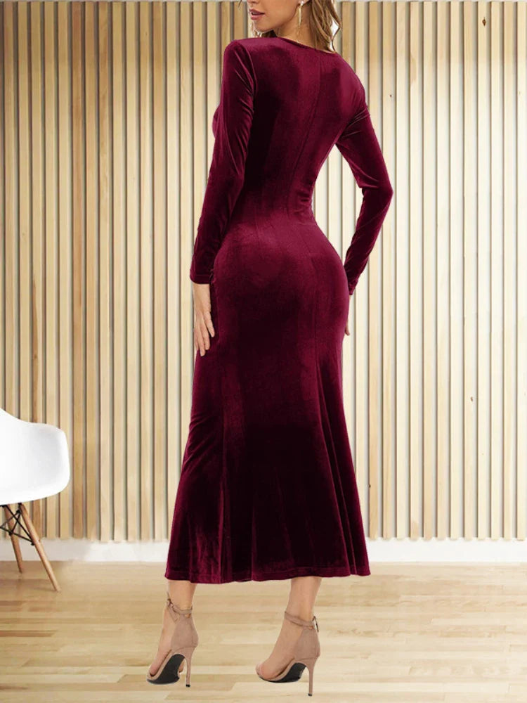 New Fashion Elegant Long Sleeve Evening Maxi Dress