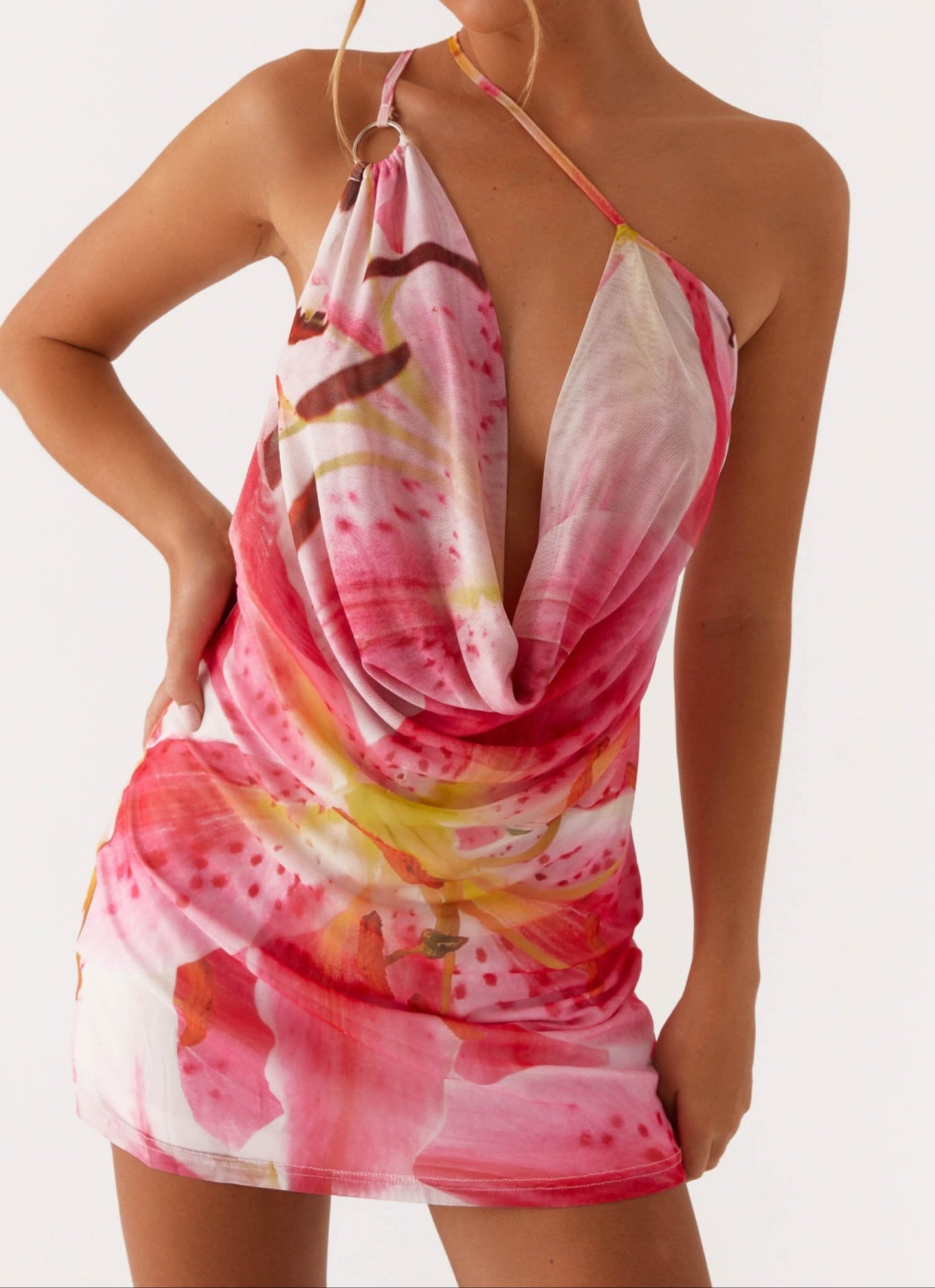 Danna Mesh Mini Dress - White Pink Lilly