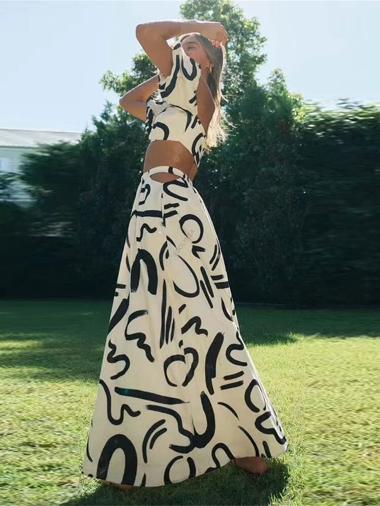 Boho New Graffiti Print Two Piece Sets