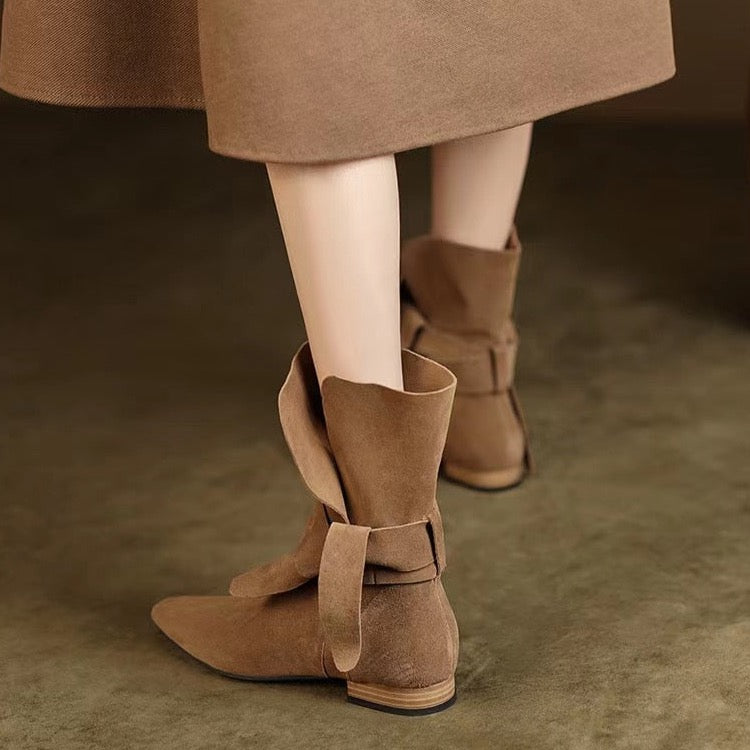 Bow Tie Slouchy Suede Ankle Boots - 2 Colors