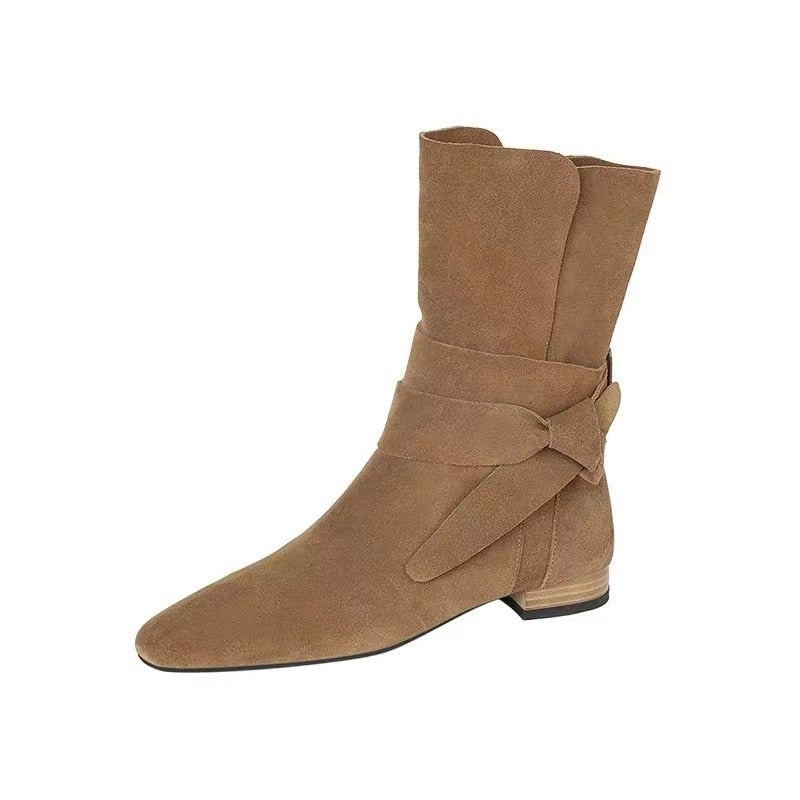 Bow Tie Slouchy Suede Ankle Boots - 2 Colors
