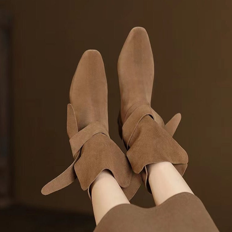Bow Tie Slouchy Suede Ankle Boots - 2 Colors