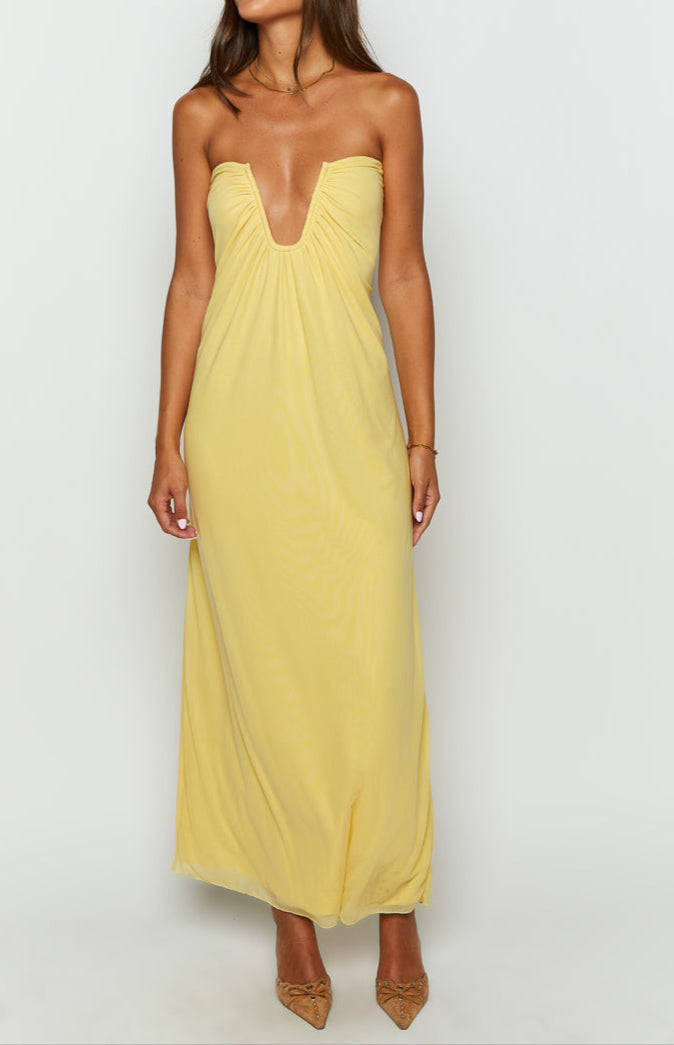 Samantha Yellow Strapless Maxi Dress
