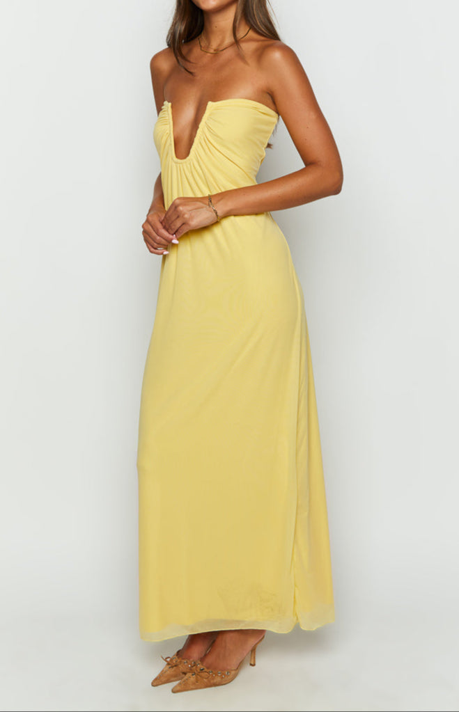 Samantha Yellow Strapless Maxi Dress