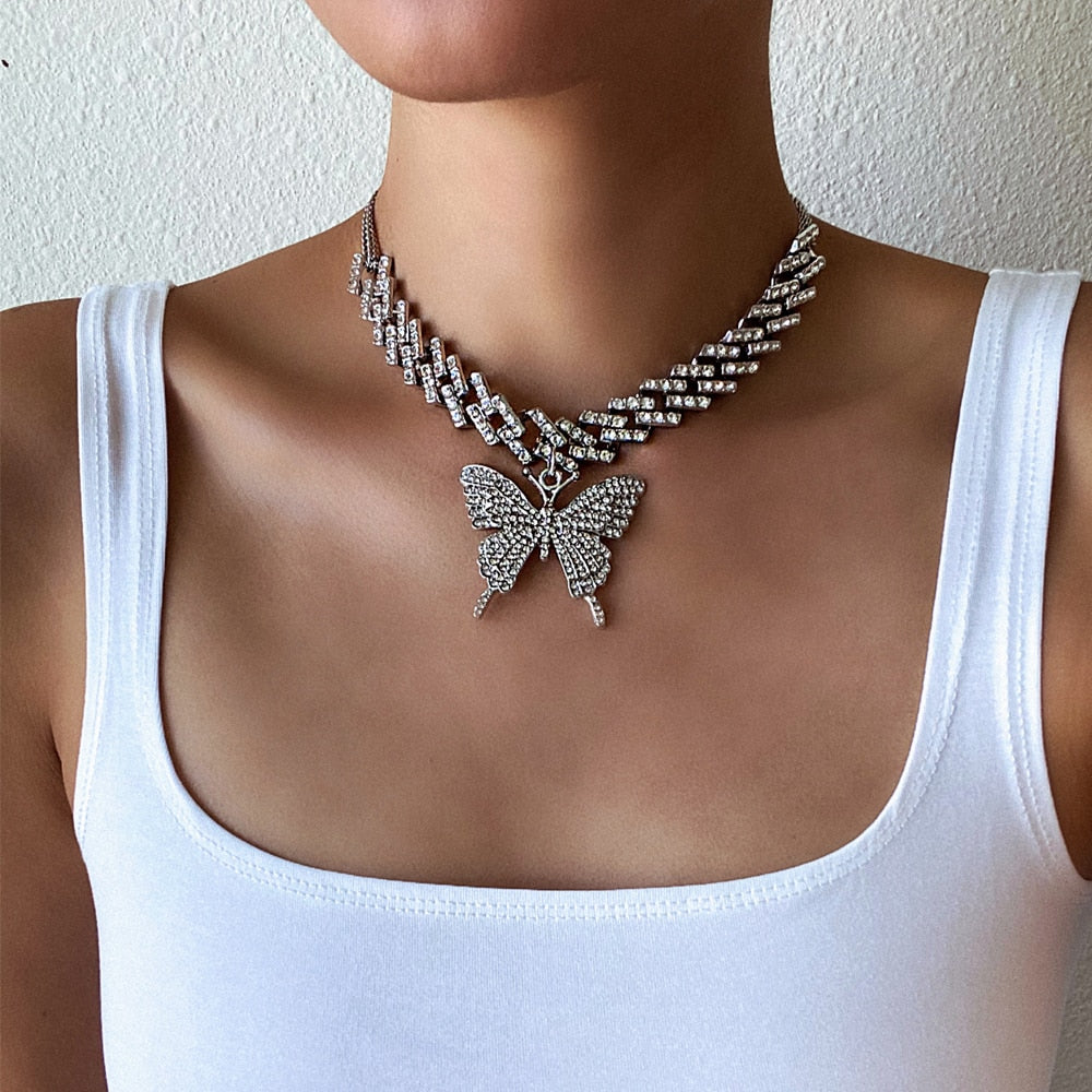 Butterfly Rhinestone Choker Necklace - 4 Colors