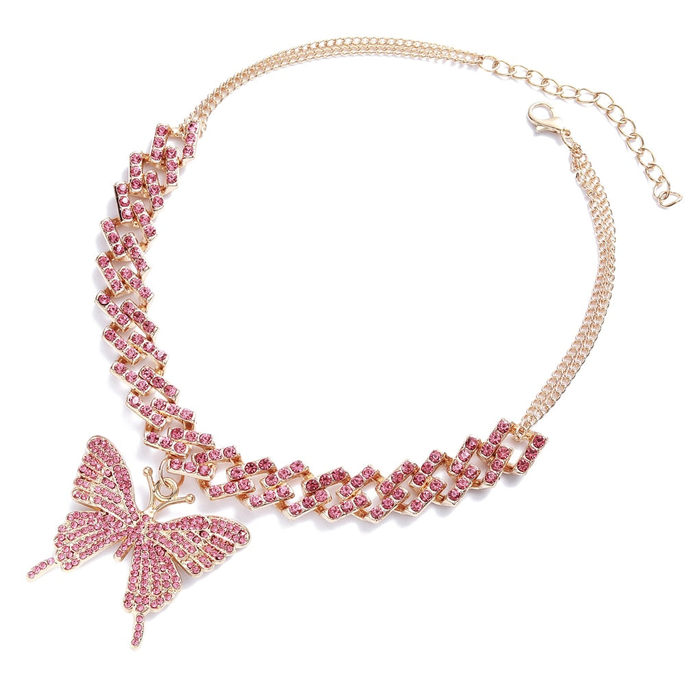 Butterfly Rhinestone Choker Necklace - 4 Colors