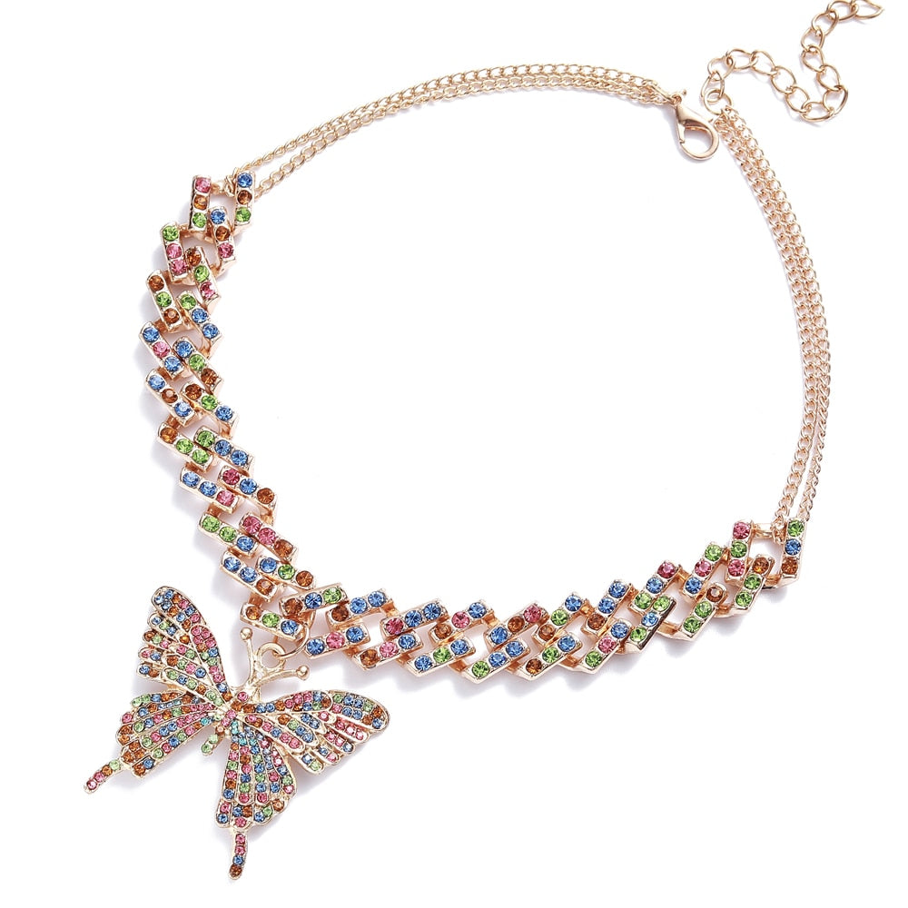 Butterfly Rhinestone Choker Necklace - 4 Colors