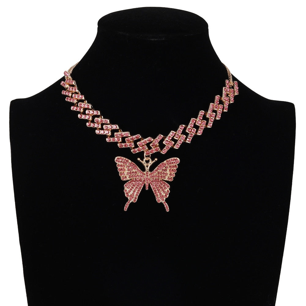 Butterfly Rhinestone Choker Necklace - 4 Colors