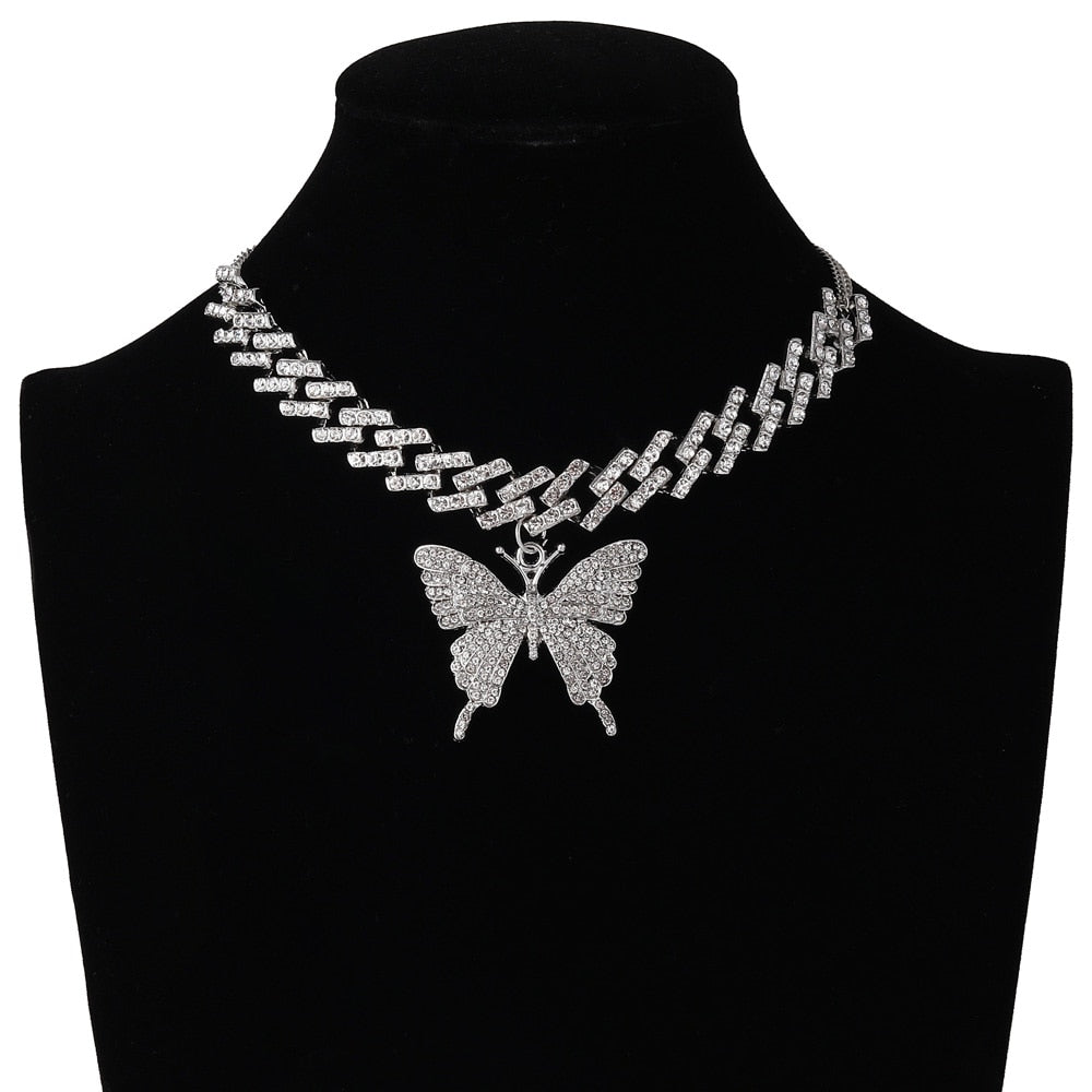 Butterfly Rhinestone Choker Necklace - 4 Colors