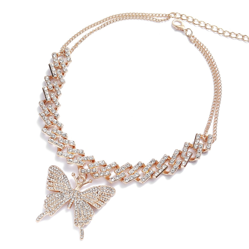 Butterfly Rhinestone Choker Necklace - 4 Colors
