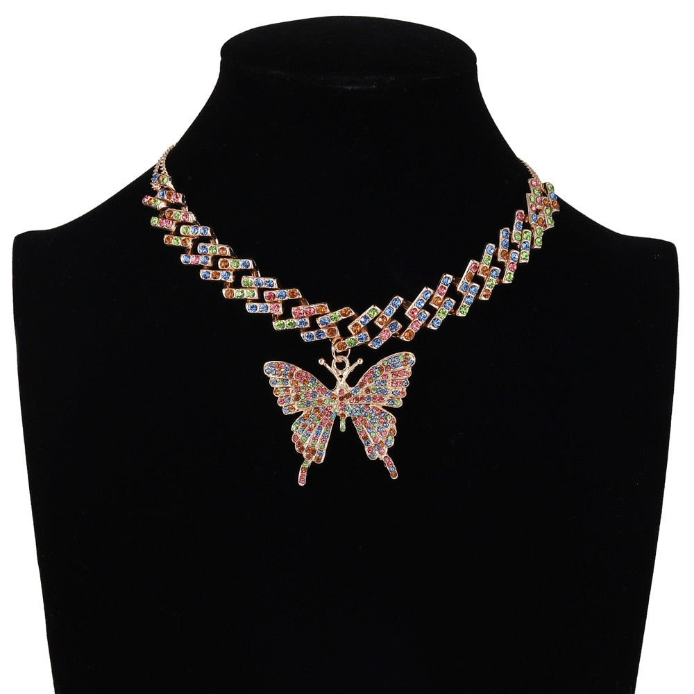 Butterfly Rhinestone Choker Necklace - 4 Colors