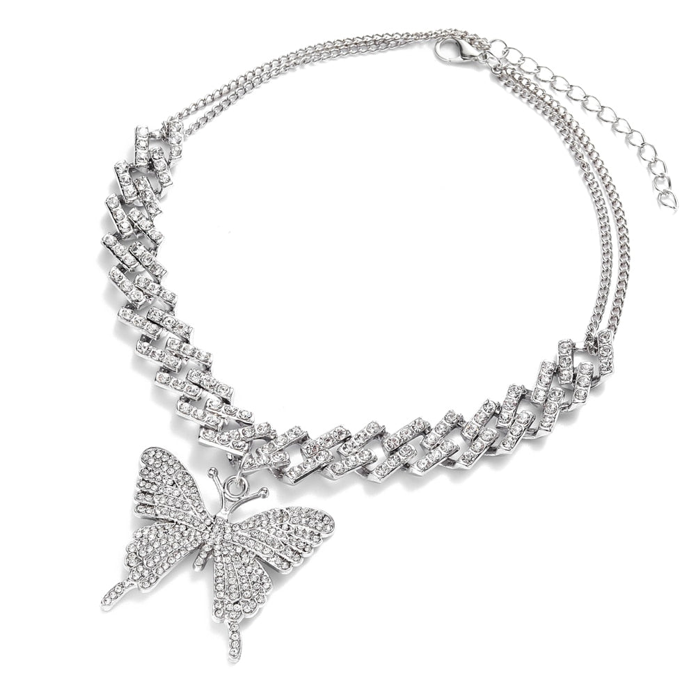 Butterfly Rhinestone Choker Necklace - 4 Colors