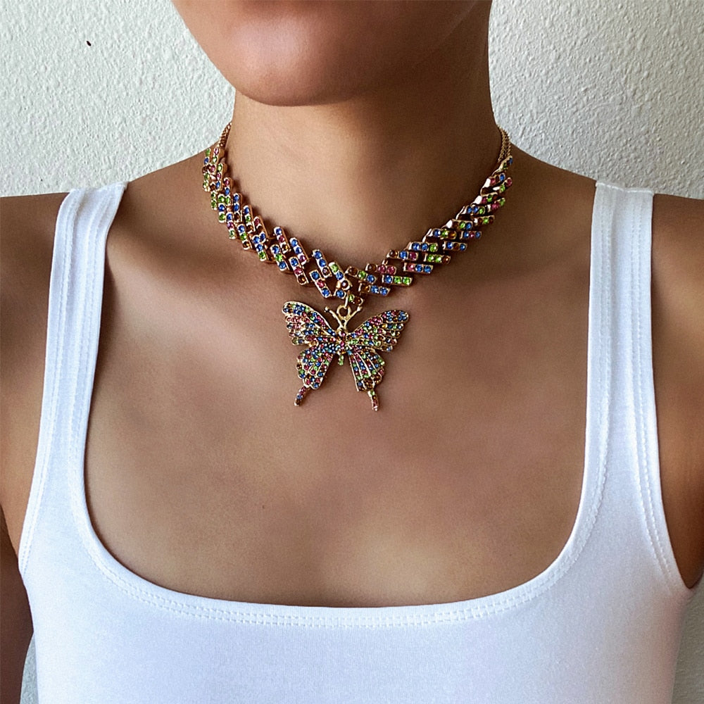 Butterfly Rhinestone Choker Necklace - 4 Colors