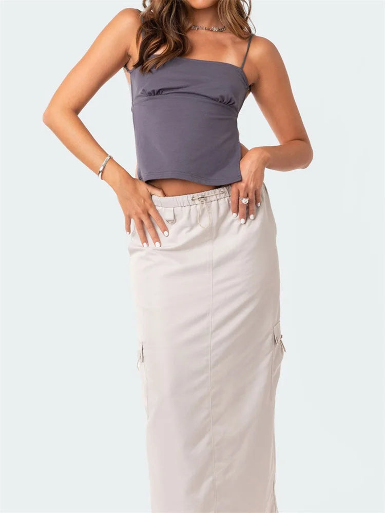 Y2K Backless Retro Tie Up Sleeveless Spaghetti Strap Summer Mini Vest Streetwear Crop Top