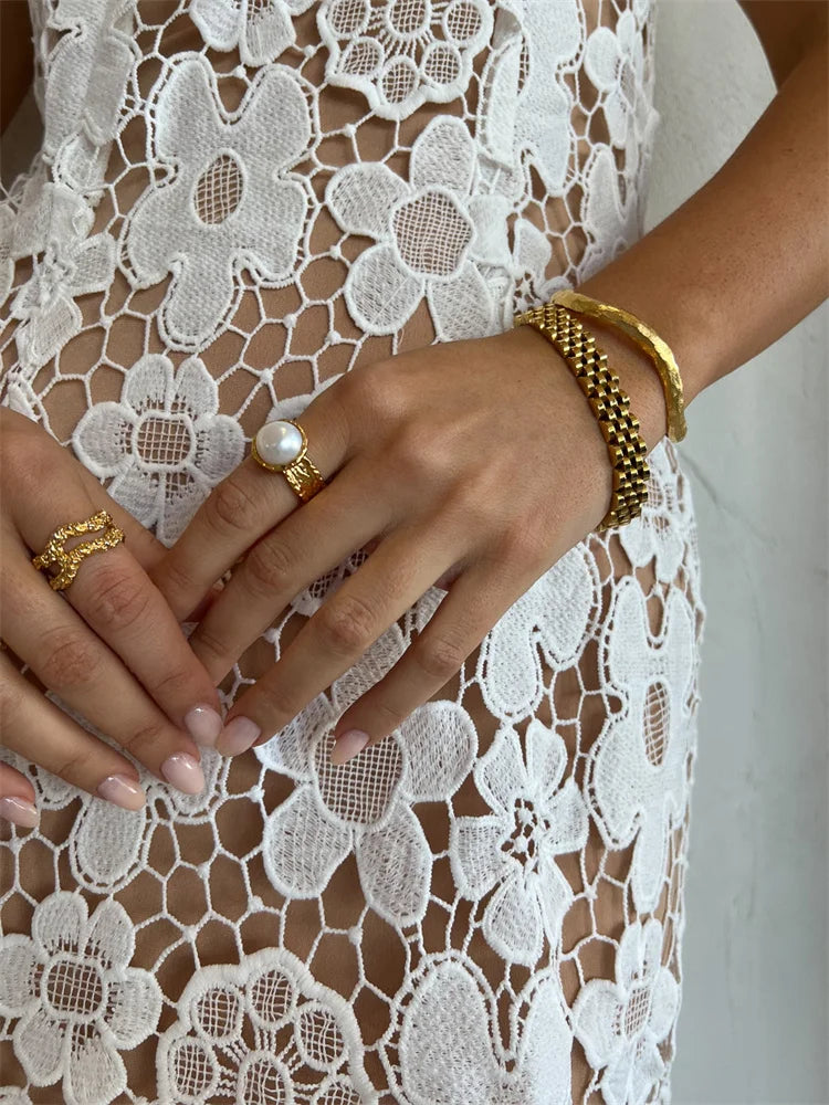 Elegant Lace Flower Hollow Out Sleeveless Maxi Dress