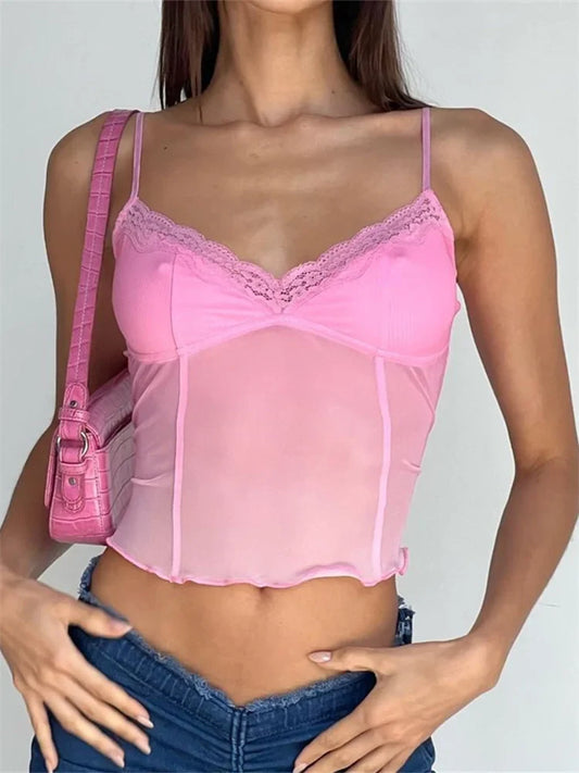 Fairy Sleeveless V-neck See-through Y2K Slim Mini Chic Aesthetics Crosets Crop Top