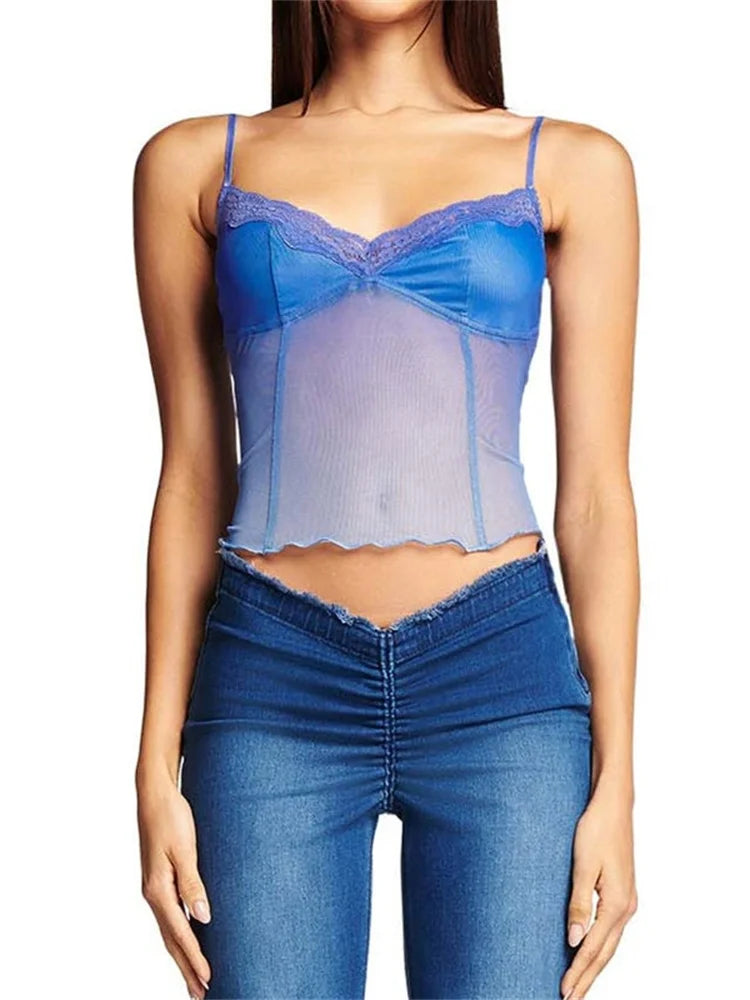 Fairy Sleeveless V-neck See-through Y2K Slim Mini Chic Aesthetics Crosets Crop Top