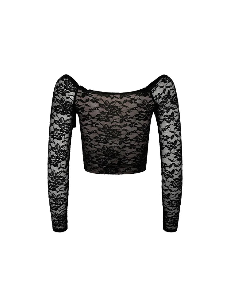 Lace Floral Slash Neck Long Sleeve Off Shoulder Spring Fall T-shirts