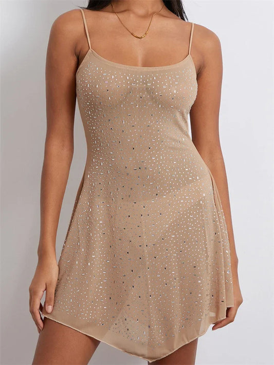 Rhinestones Irregular Hem Party Mini Dresses