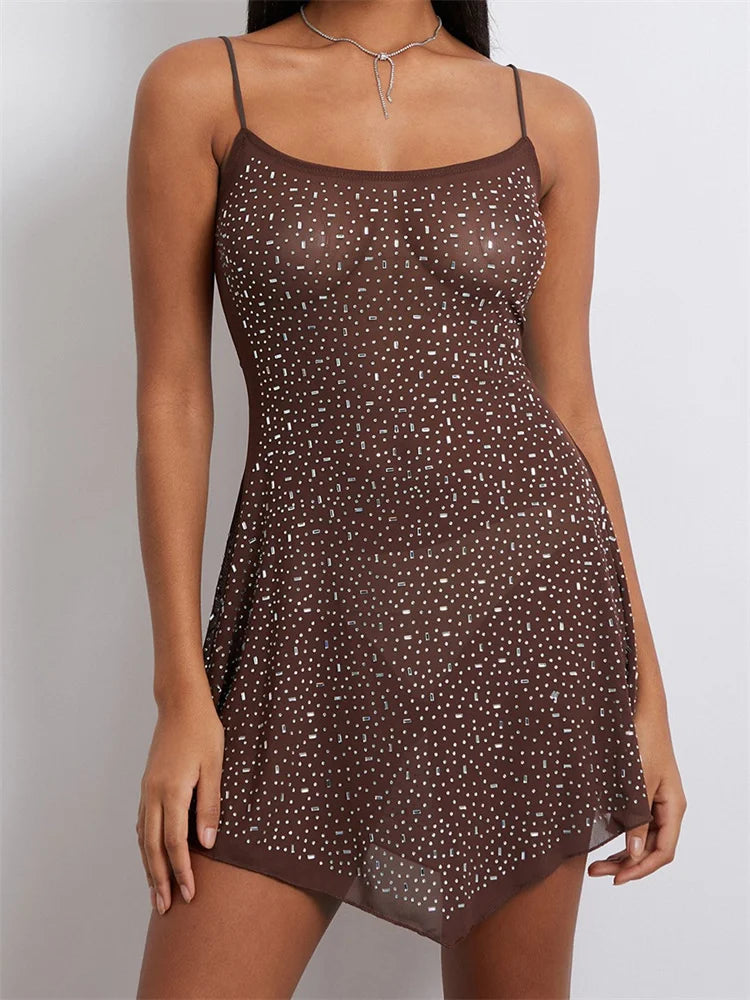 Rhinestones Irregular Hem Party Mini Dresses