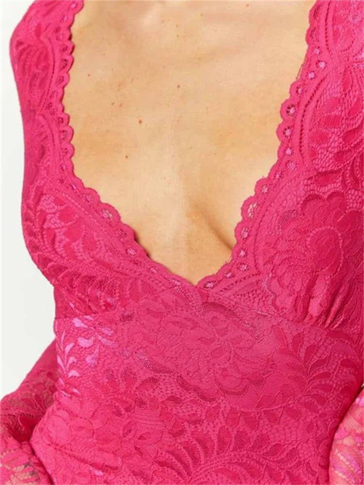 Pencil Lace Floral Deep V-Neck Mini Dresses