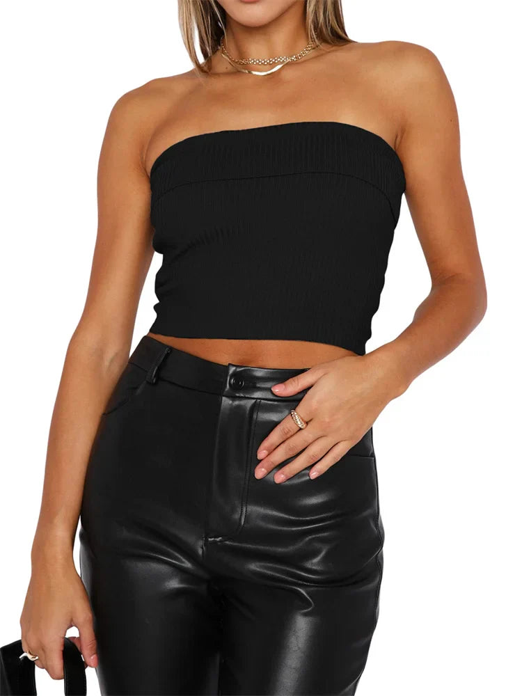Ribbed Bustiers Solid Summer Casual Sleeveless Vest Backless Off Shoulder Corsets Top Streetwear Crop Top