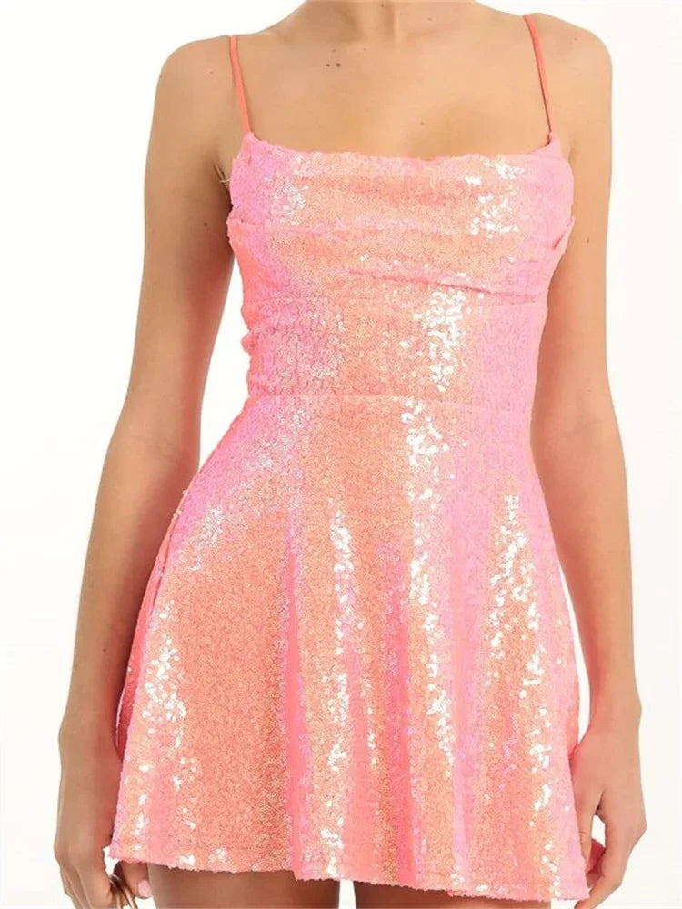 Sequined Sleeveless A-Line Mini Dresses
