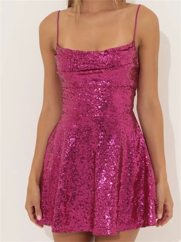Sequined Sleeveless A-Line Mini Dresses