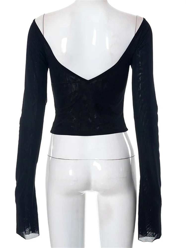 Summer Slim Fit Off Shoulder Black Backless Short Clubwear T-shirts