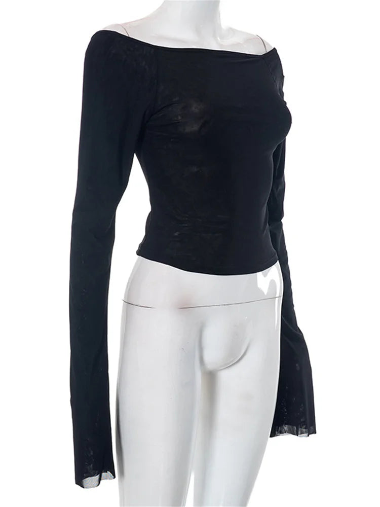 Summer Slim Fit Off Shoulder Black Backless Short Clubwear T-shirts