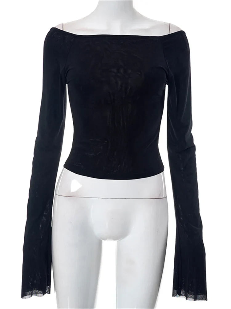 Summer Slim Fit Off Shoulder Black Backless Short Clubwear T-shirts