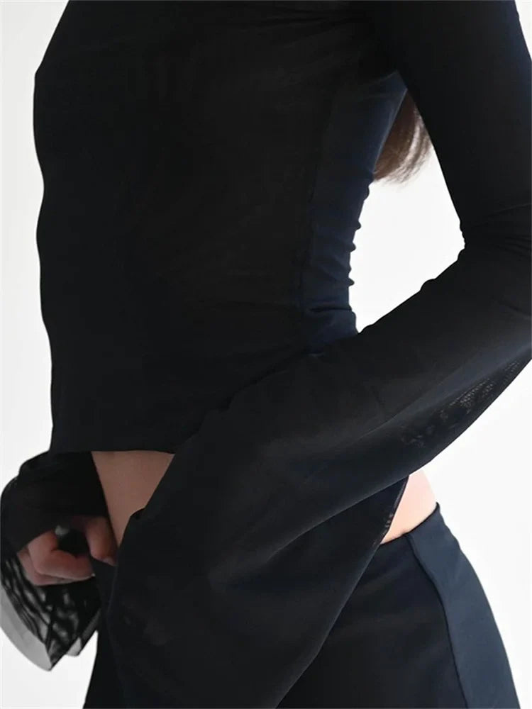 Summer Slim Fit Off Shoulder Black Backless Short Clubwear T-shirts