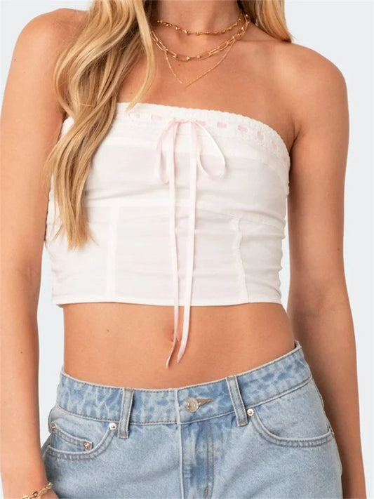Tube Top Cropped Strapless Backless Tie-up Mini Slim Fit Summer Off Shoulder Party Clubwear Crop Top