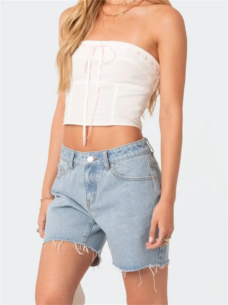 Tube Top Cropped Strapless Backless Tie-up Mini Slim Fit Summer Off Shoulder Party Clubwear Crop Top
