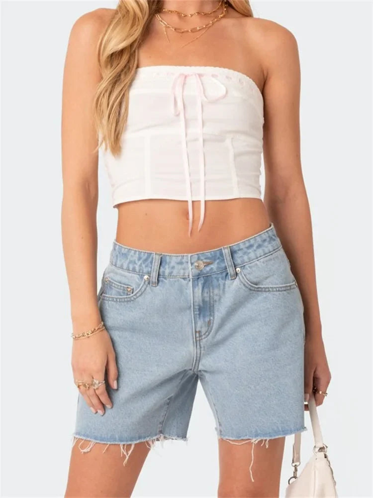 Tube Top Cropped Strapless Backless Tie-up Mini Slim Fit Summer Off Shoulder Party Clubwear Crop Top