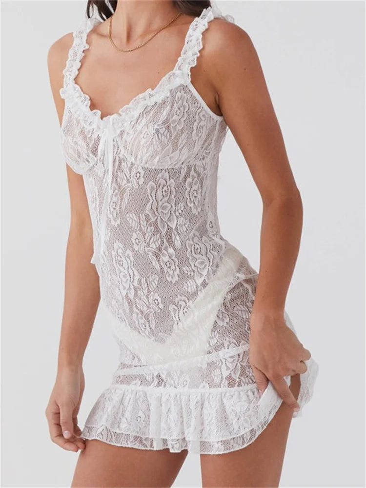 V-neck Backless Lace Slim Fit Mini Dresses