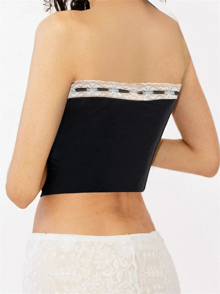 Tube for Strapless Off Shoulder Y2K Fairy Grunge Sleeveless Summer Lace-up Mini Vest Streetwear Crop Top