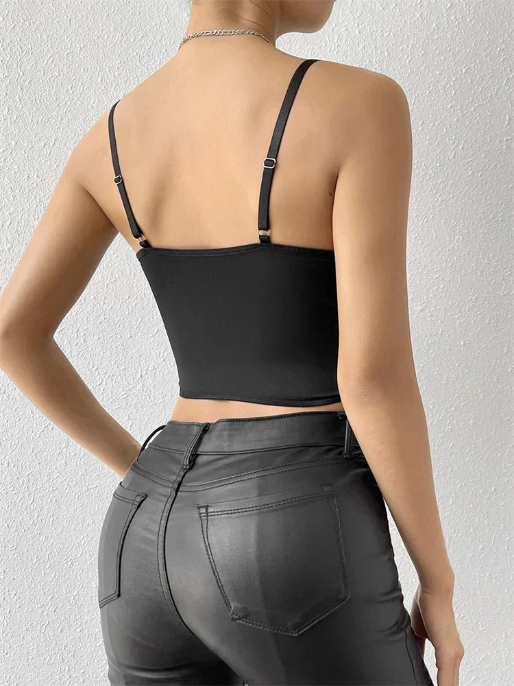 Embroidery Floral Bustiers Spaghetti Strap Mesh Sheer Corsets Party Club Mini Vest Crop Top