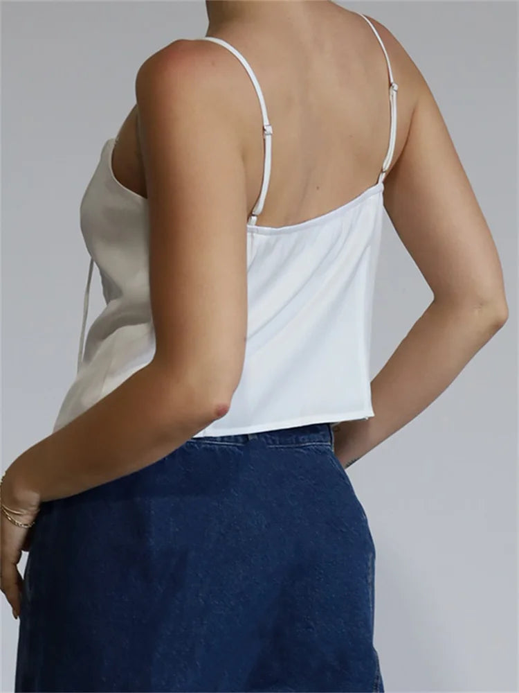 Vintage Front Split Tie-up Fashion Sleeveless Strap V Neck Summer Party Low Cut Mini Vest Club Crop Top